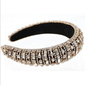 Gold-Toned Rhinestone Headband.